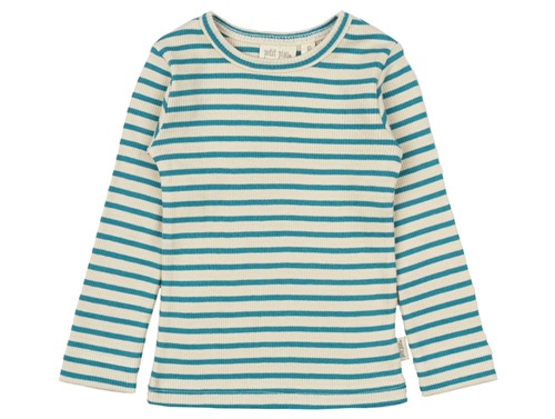 Petit Piao t-shirt turquoise/dark off-white striped