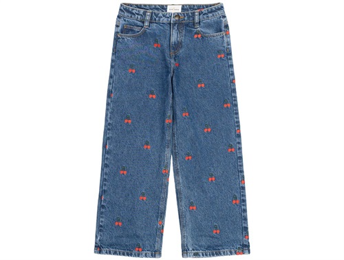 THE NEW Natalia wide jeans medium blue denim with cherries