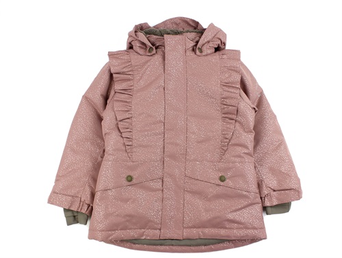 En Fant burlwood glitter winter jacket with ruffles