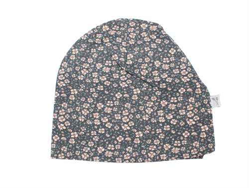 Wheat beanie hat greyblue with flowers