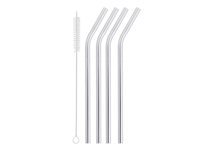 AYA&IDA reusable straws bent stainless steel 4-pack with cleaning brush
