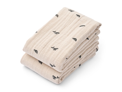 Liewood Lewis muslin cloths mini whale sandy with whale print 2-pack