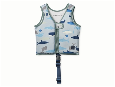 Liewood Dove swim vest dove blue with shark print
