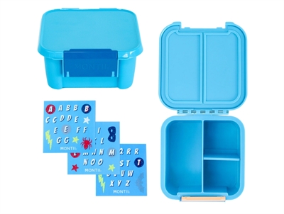 MontiiCo snack box blue with 2 compartments and sticker set