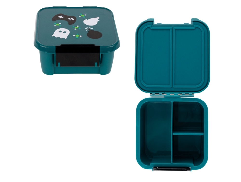 MontiiCo snack box green with gaming print and 2 compartments