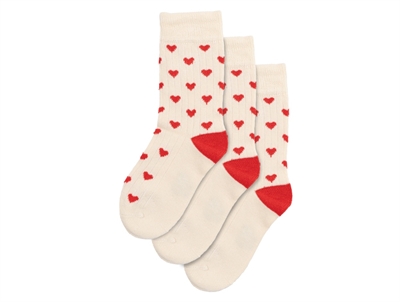 Minipop socks off-white with red hearts bamboo (3-pack)