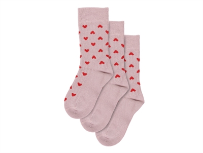 Minipop socks pink with red hearts bamboo (3-pack)