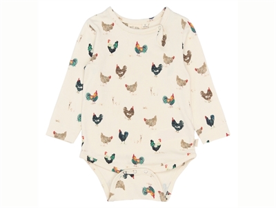 Petit Piao bodysuit eggnog with rooster print