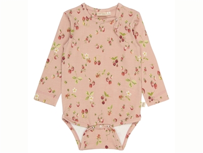 Petit Piao bodysuit misty rose with strawberry print