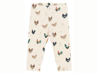 Petit Piao leggings eggnog with rooster print