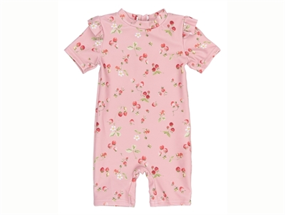 Petit Piao swimsuit misty rose with strawberry print and ruffles