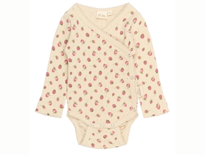 Petit Piao wrap bodysuit fog with strawberry print