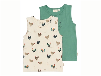 Petit Piao undershirts in green and eggnog with rooster print 2-pack