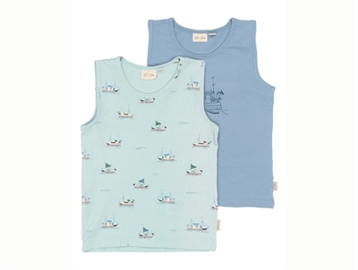 Petit Piao undershirts illusion blue with boat print 2-pack