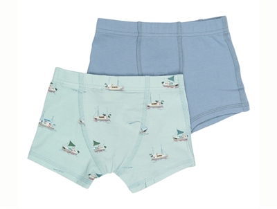 Petit Piao underwear illusion blue with boat print 2-pack