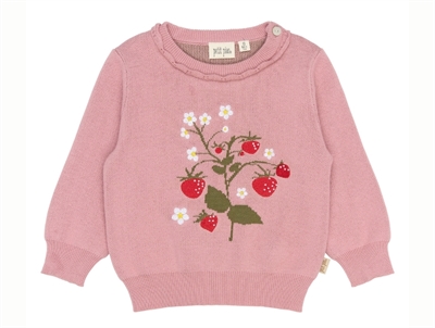 Petit Piao knit sweater dusty rose with strawberry motif