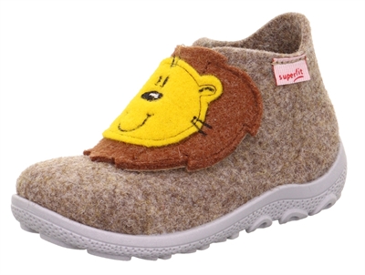 Superfit Happy slippers in beige wool felt with lion