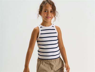 THE NEW white rib top with navy blazer stripes