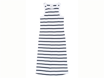 THE NEW white rib dress with navy blazer stripes