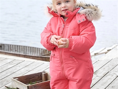 VER de TERRE snowsuit flamingo with detachable fur trim